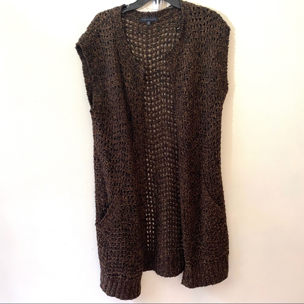 Sanctuary brown sleeveless loose knit open front duster sweater vest size small